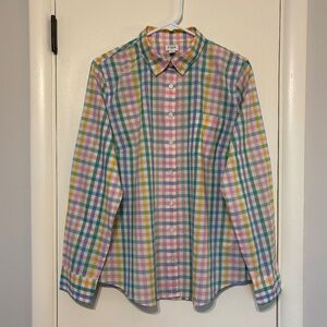 J. Crew Women's Spring Gingham Lightweight Button-Front Shirt Top Blouse L NWT